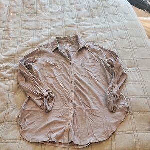 Sonoma Women's Long Sleeve Button-Up Shirt - Light Gray Size L!